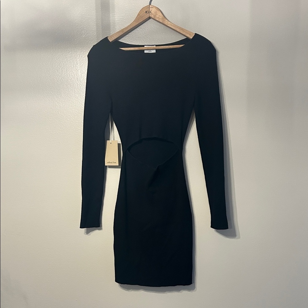 Wilfred Free Aritzia Black Ribbed Cutout Bodycon Dress Size M NWT